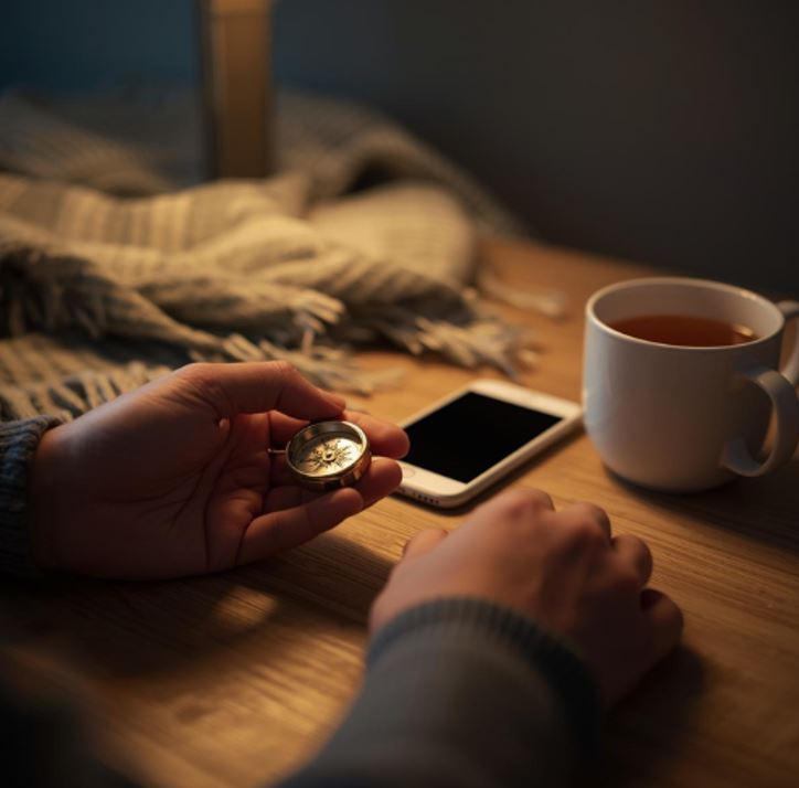 Nüchterner Kompass App Interface - Mobile Anwendung für Suchthilfe mit SOS-Funktion